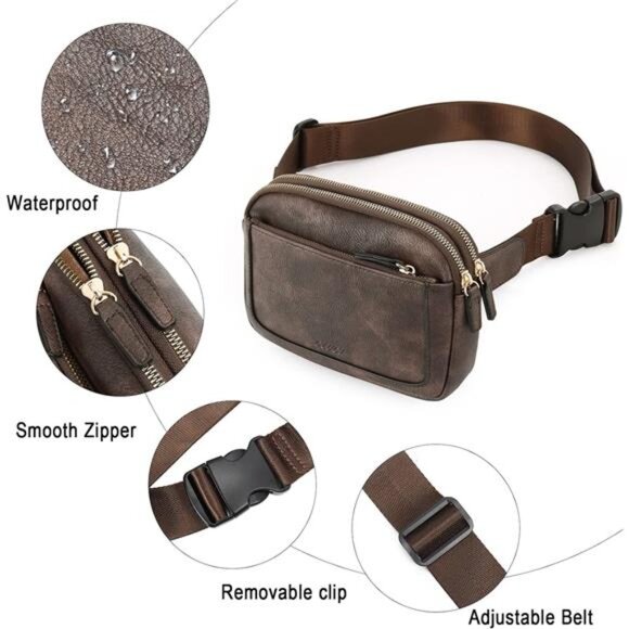 Mini Crossbody Waist Bag Adjustable Strap, Coffee - Picture 4 of 6